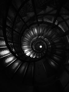 Preview wallpaper staircase, spiral, bw, dark, architecture, construction