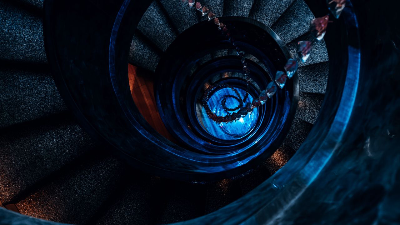 Wallpaper staircase, spiral, dark, construction