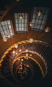 Preview wallpaper staircase, spiral staircase, lamps, lighting