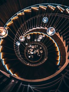 Preview wallpaper staircase, spiral staircase, light bulbs, spiral