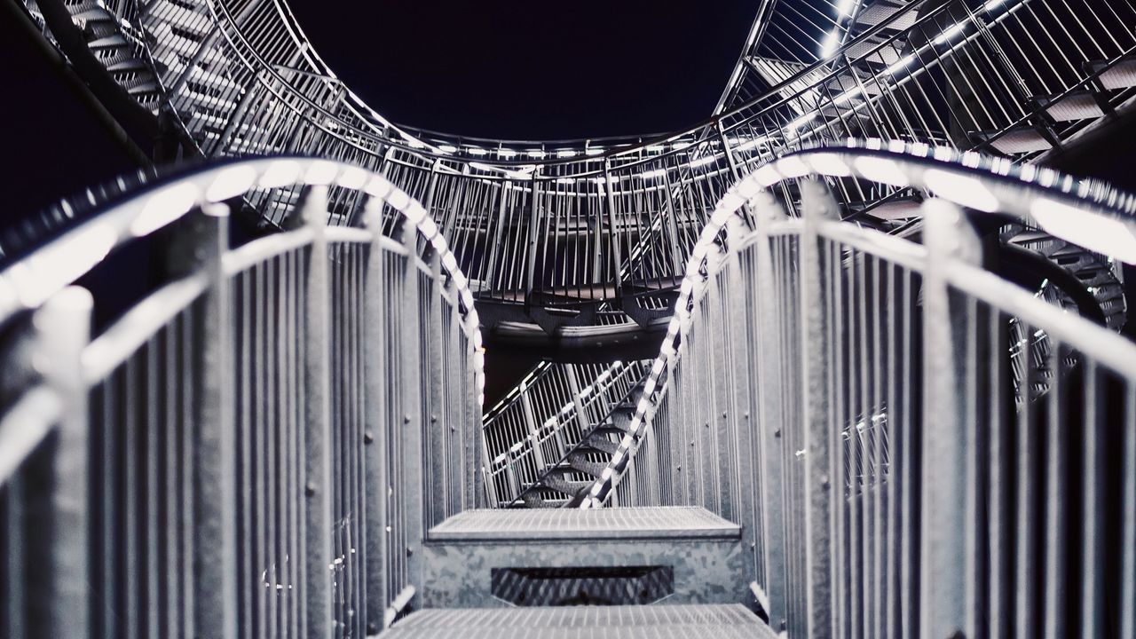 Wallpaper staircase, winding, twisted, structure, metal, backlight