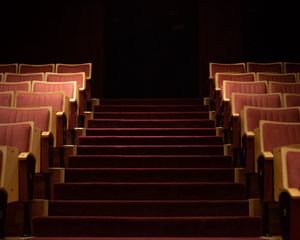 Preview wallpaper stairs, armchairs, red, dark