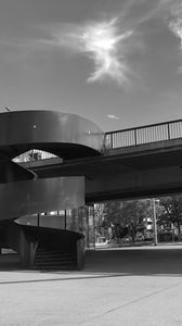 Preview wallpaper stairs, bridge, street, buildings, bw