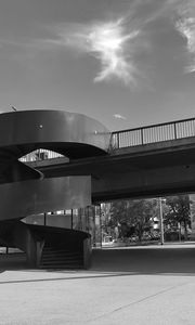 Preview wallpaper stairs, bridge, street, buildings, bw