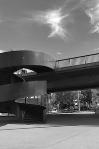 Preview wallpaper stairs, bridge, street, buildings, bw