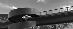 Preview wallpaper stairs, bridge, street, buildings, bw