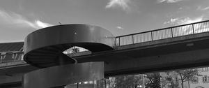 Preview wallpaper stairs, bridge, street, buildings, bw