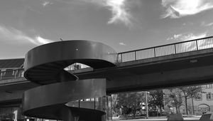 Preview wallpaper stairs, bridge, street, buildings, bw