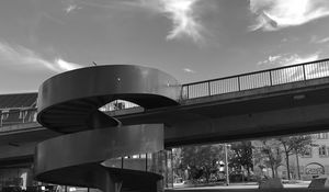 Preview wallpaper stairs, bridge, street, buildings, bw