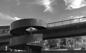 Preview wallpaper stairs, bridge, street, buildings, bw