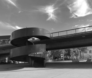 Preview wallpaper stairs, bridge, street, buildings, bw