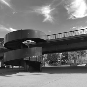 Preview wallpaper stairs, bridge, street, buildings, bw