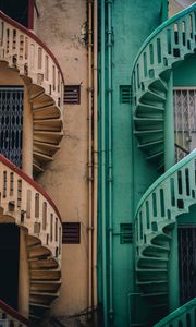 Preview wallpaper stairs, building, spiral staircase, facade, singapore