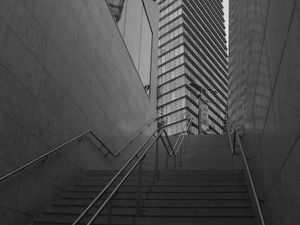 Preview wallpaper stairs, buildings, edges, black and white