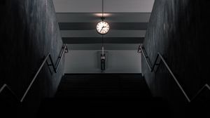 Preview wallpaper stairs, clock, room, dark