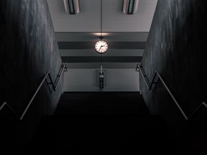 Preview wallpaper stairs, clock, room, dark
