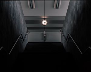 Preview wallpaper stairs, clock, room, dark