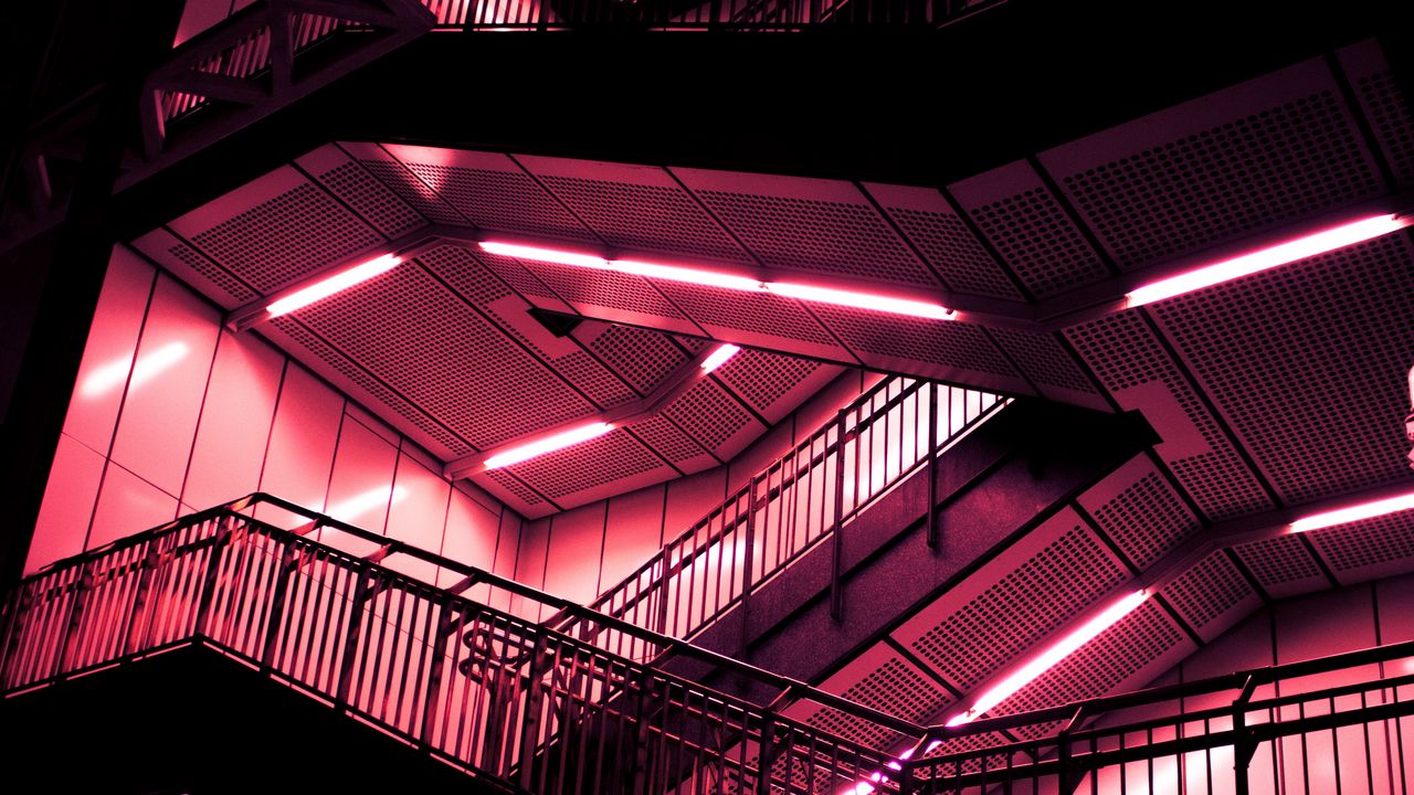 Wallpaper stairs, construction, design, neon, lights