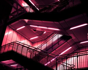 Preview wallpaper stairs, construction, design, neon, lights