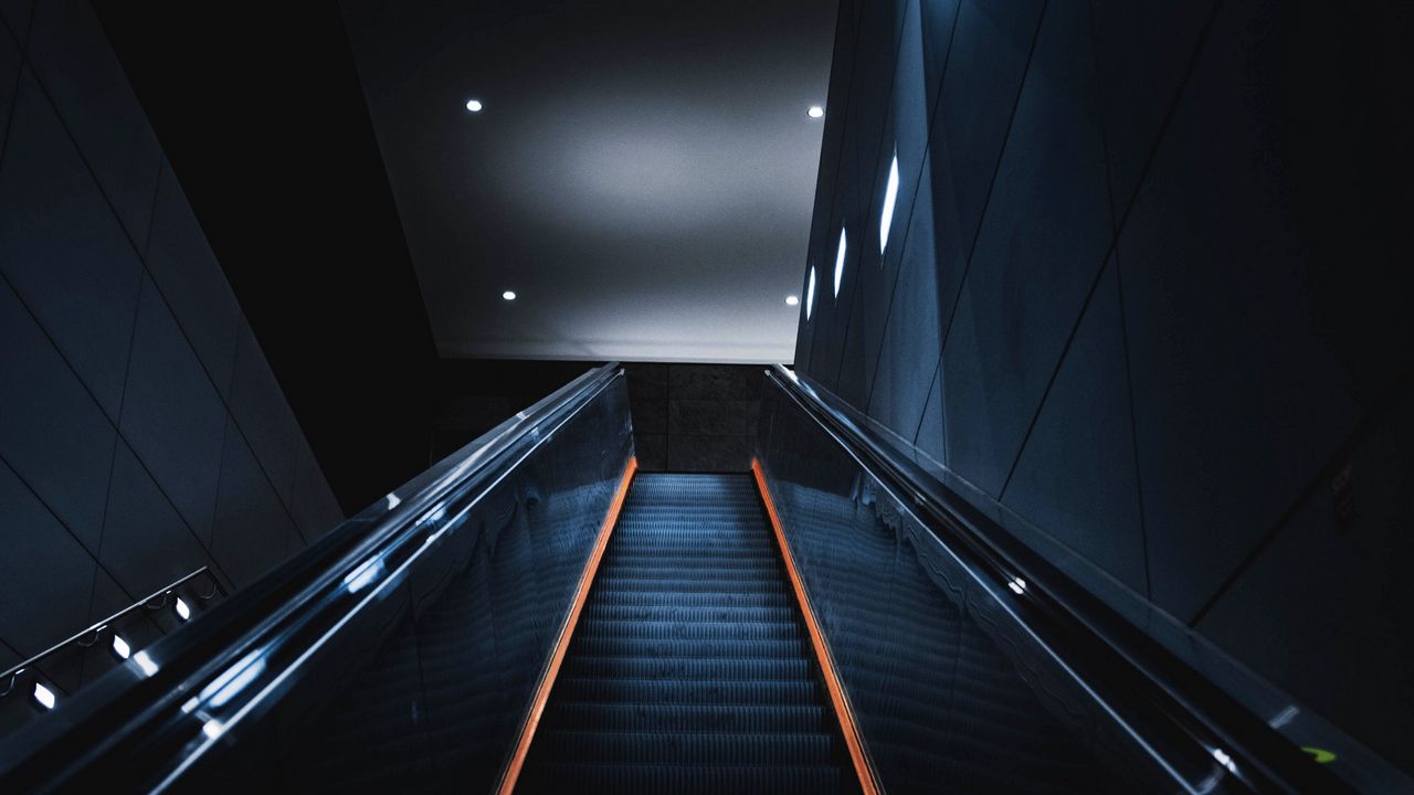 Wallpaper stairs, escalator, construction, dark, room
