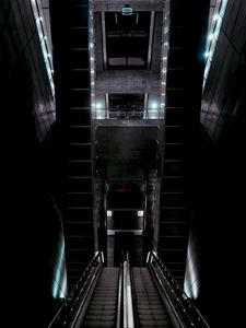 Preview wallpaper stairs, escalator, design, room, dark, lights