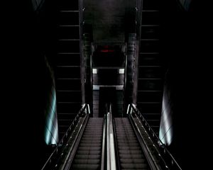 Preview wallpaper stairs, escalator, design, room, dark, lights