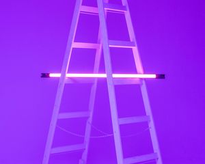 Preview wallpaper stairs, lamp, neon, glow, purple