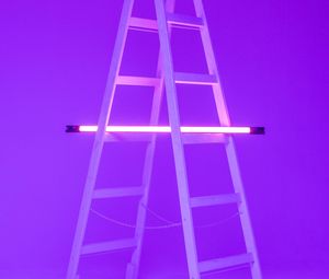 Preview wallpaper stairs, lamp, neon, glow, purple