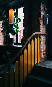 Preview wallpaper stairs, lamp, plant, interior