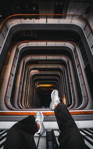 Preview wallpaper stairs, legs, sneakers, height, architecture