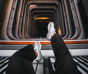 Preview wallpaper stairs, legs, sneakers, height, architecture