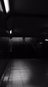 Preview wallpaper stairs, man, dark, bw