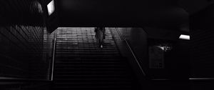 Preview wallpaper stairs, man, dark, bw