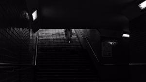 Preview wallpaper stairs, man, dark, bw