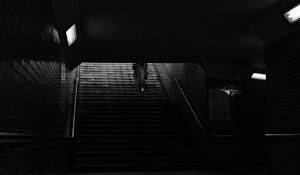 Preview wallpaper stairs, man, dark, bw