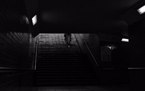 Preview wallpaper stairs, man, dark, bw