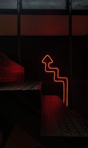 Preview wallpaper stairs, neon, arrow, backlight, dark