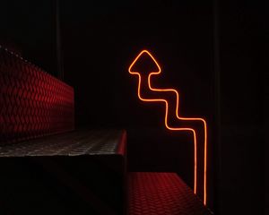 Preview wallpaper stairs, neon, arrow, backlight, dark