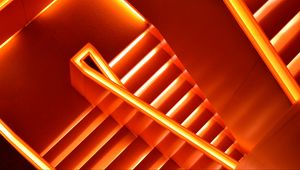 Preview wallpaper stairs, neon, backlight, glow, architecture