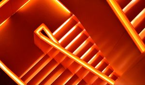 Preview wallpaper stairs, neon, backlight, glow, architecture