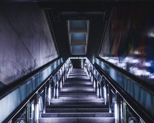 Preview wallpaper stairs, neon, steps, distance