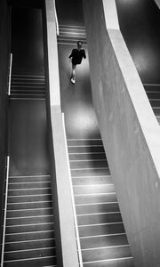 Preview wallpaper stairs, person, bw, minimalism
