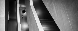 Preview wallpaper stairs, person, bw, minimalism