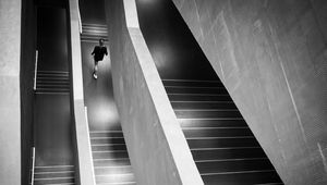 Preview wallpaper stairs, person, bw, minimalism