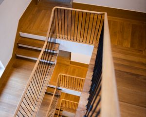 Preview wallpaper stairs, railing, height, wooden, blur