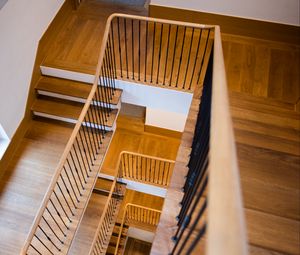 Preview wallpaper stairs, railing, height, wooden, blur