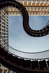 Preview wallpaper stairs, railings, windows, buildings, sky, bottom view