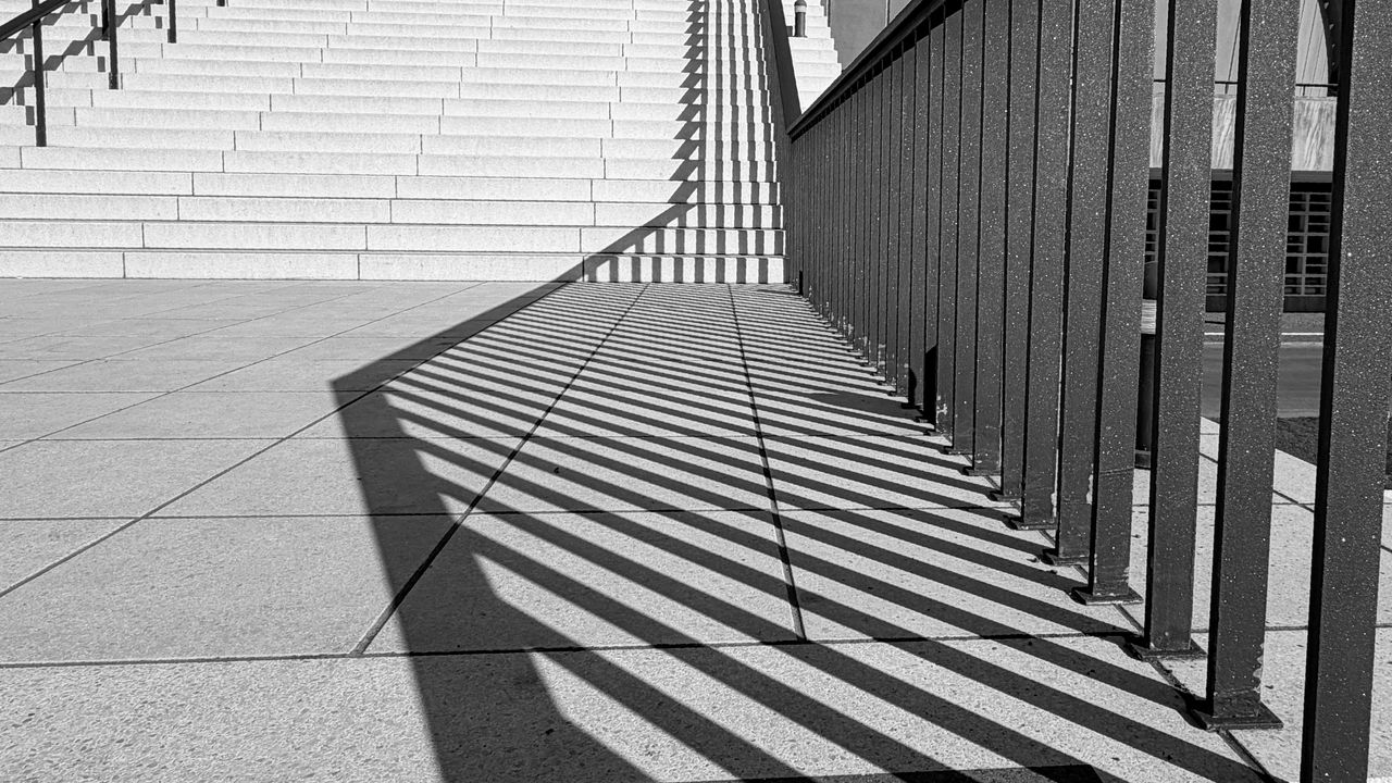 Wallpaper stairs, shadows, lines, edges, bw, 3d