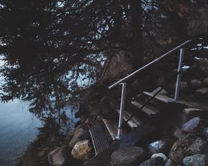 Preview wallpaper stairs, shore, river, trees