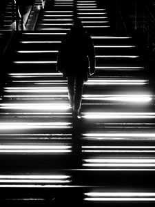 Preview wallpaper stairs, silhouette, bw, alone, dark